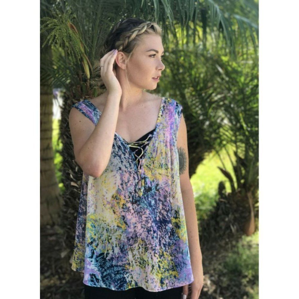 Millau Abstract Silky Sleeveless Tank Top Blouse S